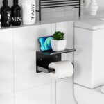 Matte Black Toilet Paper Holder with Shelf, Fits Mega Rolls, Rustproof Stainless Steel, Self Adhesive Wall Mount Toilet Paper Roll Holder, for Bathroom, Washroom, Kitchen, RV - Image 7