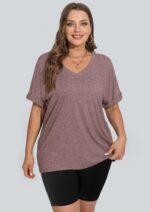 WIHOLL Womens Oversized Tshirts Summer Tops 2025 Short Sleeve V Neck Shirts Outfits Plus Size Clothes - Image 3