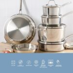 Sur La Table Kitchen Essentials Chef's Deck 10 Piece Stainless Steel Non Toxic Pots and Pans Kitchen Cookware Set w/Triply Encapsulated Base - Induction Safe - Image 5