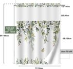 71x84Inches, No Hook Shower Curtain with Snap in Liner Set, Sage Green Eucalyptus Leaf Butterfly Bath Curtain with Botanical Plant for Bathroom - Image 3