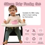 Baby Led Weaning Supplies, 17 Piece BPA-Free Silicone Feeding Set, Eating Essentials Baby Utensils with Suction Plate and Bowl, Pocket Bib, Sippy Cup with Lid, for 6+ Months, Pink - Image 4