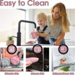 Baby Led Weaning Supplies, 17 Piece BPA-Free Silicone Feeding Set, Eating Essentials Baby Utensils with Suction Plate and Bowl, Pocket Bib, Sippy Cup with Lid, for 6+ Months, Pink - Image 7