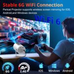 [Auto Keystone] Mini Projector with WIFI and Bluetooth, Pericat Portable Movie Projector with 210° Rotatable, 4K 1080P Home Theater Projector Compatible with Smartphone, TV Stick, Laptop, HDMI, USB - Image 8