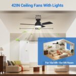Ceiling Fans with Lights, 42 Inch Low Profile Ceiling Fan with Light and Remote Control, Reversible, LED Dimmable for Bedroom Living Room Indoor/Outdoor Patio Use - Image 6