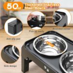Elevated Dog Bowls, 4 Height Adjustable Raised Bowl Stand with 2 Thick 50oz Stainless Steel Food Bowls Non-Slip Feeder Adjusts to 3.7'', 9.2'', 10.75'', 12.36'' Black, (DB-W01) - Image 5