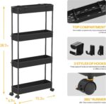SPACELEAD Slim Storage Cart 4 Tier,Bathroom Organizer Rolling Utility,Mobile Shelving Unit Slide Out for Office, Kitchen, Laundry Room & Narrow Places,Black - Image 5