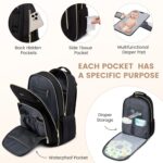 LOVEVOOK Diaper Bag - Stylish Baby Backpack with Changing Pad, Large Travel Waterproof Nappy Changing Bag with Stroller Straps, Insulated Pockets for Mom Dad - Unisex, Black - Image 5
