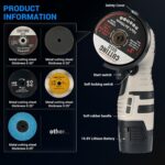 Angle Grinder Tool,Cordless Portable Angle Grinder with 2pcs 16.8V 2000mAh Battery 5-Cutting Discs 28000rpm,Power Angle Grinder for Wood Metal Stone Concrete (brush) - Image 6