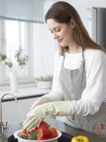 LANON wahoo Skin-Friendly Cleaning Gloves, Dishwashing Kitchen Gloves with Cotton Flocked Liner, Reusable, Non-Slip, Canary Green, Medium - Image 5