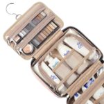 NISHEL Travel Toiletry Bag for women, Portable Hanging Organizer for Travel-Sized Shampoo, Conditioner, Brushes Set, makeup Accessories, Medium Size, Pink - Image 5
