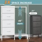 Dresser with Hanging Rack, 4 Drawers Small Closet for Bedroom, Reversible Fabric Kids Chest of Drawers with Clothes Rack, Tall Storage Tower, Sturdy Frame, White, 44''H - Image 3