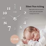 VREAONE Frameless DIY Wall Clock,Large Modern 3D Mirror Wall Clock Decor Sticker Clock kit for Home Living Room Bedroom Office Wall Decorations(Silver) - Image 3