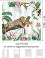 Bonhause Tropical Leopard Shower Curtain, Jungle Cheetah Parrot Palm Leaves Plants Bathroom Decor 72 x 72 Inch Polyester Fabric Waterproof Bath Curtain with 12 Hooks - Image 7