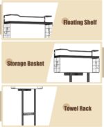 Towel Racks for Bathroom 31inch Wall Mounted Towel Rack,Floating Shelf with Wood Plank,Towel Storage for Bathroom can Holds 6 Large Rolled Towels,All Black - Image 4