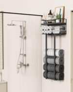 Towel Racks for Bathroom 31inch Wall Mounted Towel Rack,Floating Shelf with Wood Plank,Towel Storage for Bathroom can Holds 6 Large Rolled Towels,All Black - Image 6
