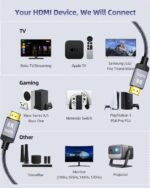 10K 8K HDMI 2.1 Cable 6.6FT eARC, Certified Ultra High Speed PS5 HDMI Cable Braided-8K@60Hz,4K@120Hz,48Gbps,HDCP 2.2 & 2.3,HDR 10,Compatible with PS5/Xbox/TV/RTX 4090/Monitor - Image 5