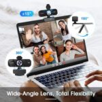 1080P HD Webcam with Microphone, Wide-Angle Lens, Auto Light Correction, Plug & Play USB Webcam for Laptop, Desktop, PC, Mac, Zoom, Skype, Streaming Black - Image 4