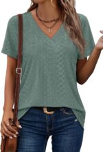 SAMPEEL Womens Summer Tops Trendy 2025 Eyelet Crossed V Neck T Shirts Loose Casual Short Sleeve Tshirts Shirts Fashion - Image 3