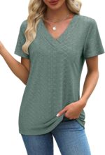 SAMPEEL Womens Summer Tops Trendy 2025 Eyelet Crossed V Neck T Shirts Loose Casual Short Sleeve Tshirts Shirts Fashion - Image 4