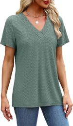 SAMPEEL Womens Summer Tops Trendy 2025 Eyelet Crossed V Neck T Shirts Loose Casual Short Sleeve Tshirts Shirts Fashion - Image 5