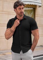JMIERR Men's Muscle Fit Dress Shirts Summer Casual Button Down Short Sleeve High Stretch Wrinkle-Free Shirt - Image 3