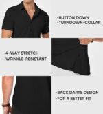 JMIERR Men's Muscle Fit Dress Shirts Summer Casual Button Down Short Sleeve High Stretch Wrinkle-Free Shirt - Image 5