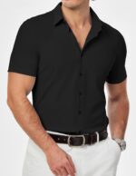 JMIERR Men's Muscle Fit Dress Shirts Summer Casual Button Down Short Sleeve High Stretch Wrinkle-Free Shirt - Image 8