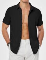 JMIERR Men's Muscle Fit Dress Shirts Summer Casual Button Down Short Sleeve High Stretch Wrinkle-Free Shirt - Image 9