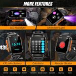 Military Smart Watch for Men with LED Flashlight/UV Light 3ATM Waterproof 1.96" Big Screen Rugged Tactical Smartwatch with Text and Call Fitness Tracker with HR/Sleep Monitor for iPhone Android - Image 7