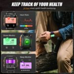 Military Smart Watch for Men with LED Flashlight/UV Light 3ATM Waterproof 1.96" Big Screen Rugged Tactical Smartwatch with Text and Call Fitness Tracker with HR/Sleep Monitor for iPhone Android - Image 8