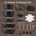 Astercook 21 Pcs Pots and Pans Set Non Stick, Ceramic Cookware Set Detachable Handle, RV Kitchen Cooking Set Removable Handles, Oven Safe, Induction Ready, Stackable Non-stick Set, Black - Image 10