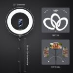 Aureday 22" Big Ring Light with 72" Tripod Stand and Phone Holder, Large LED Ringlight for Photography/Barber/Makeup/Tattooing, Ring Studio Light for Smartphones&Lightweight Cameras - Image 6