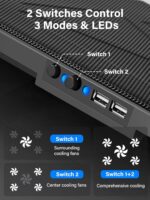 Kootek Laptop Cooling Pad, Laptop Cooler with 5 Quiet Fans for 12"-17" Computer PC Notebook Gaming Laptop Fan, Height Adjustable Laptop Cooling Stand Laptop Accessories, Blue - Image 5