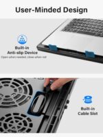 Kootek Laptop Cooling Pad, Laptop Cooler with 5 Quiet Fans for 12"-17" Computer PC Notebook Gaming Laptop Fan, Height Adjustable Laptop Cooling Stand Laptop Accessories, Blue - Image 6