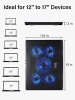 Kootek Laptop Cooling Pad, Laptop Cooler with 5 Quiet Fans for 12"-17" Computer PC Notebook Gaming Laptop Fan, Height Adjustable Laptop Cooling Stand Laptop Accessories, Blue - Image 8