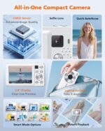 4K Digital Camera, 64MP Autofocus Vlogging Camera with Front Rear Lens, Flash, 16X Zoom, Anti-Shake, 32GB Card, Compact Point Shoot Camera for Teens Adult Beginner Travel Photography(White) - Image 6