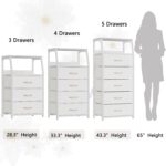 Furnulem White Dresser with 5 Drawers, Vertical Storage Tower Fabric Dresser for Bedroom, Hallway, Entryway, Nursery, Closet Organizer, Nightstand Bedside Table Furniture, Sturdy Steel Frame, Wood Top - Image 8