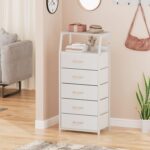 Furnulem White Dresser with 5 Drawers, Vertical Storage Tower Fabric Dresser for Bedroom, Hallway, Entryway, Nursery, Closet Organizer, Nightstand Bedside Table Furniture, Sturdy Steel Frame, Wood Top - Image 9