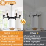 Black Chandeliers, 6 Light Dining Room Light Fixtures Over Table, Farmhouse Chandeliers for Dining Room with Clear Glass Shade for Kitchen Island Living Room Bedroom Bathroom, Height Adjustable - Image 3