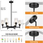 Black Chandeliers, 6 Light Dining Room Light Fixtures Over Table, Farmhouse Chandeliers for Dining Room with Clear Glass Shade for Kitchen Island Living Room Bedroom Bathroom, Height Adjustable - Image 10