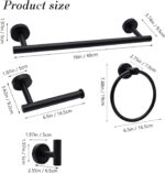 Bathroom Accessory Towel Bar Set: 5 Pieces Matte Black Bathroom Hardware - SUS304 Stainless Steel Wall Mounted Towel Rack&Toilet Paper Holder&Towel Ring&Towel Hook - Image 7