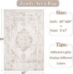 Area Rug 5x7 Vintage Rug: Washable Indoor Medallion Rugs Low Pile Distressed Floor Carpet Retro Accent Rug for Living Room Bedroom Kitchen Dining Table Home Office(Beige, 5'x7') - Image 3