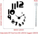 DIY 3D Wall Clock Large Frameless Watch Mirror Surface Wall Art Clock for Living Room Bedroom Office Hotel Wall Decoration (DIYL189-Black) - Image 3