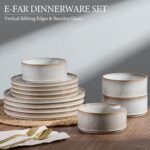 E-far 12-Piece Plates and Bowls Sets, Stoneware Dinnerware Dishes Sets for 4, Kitchen Modern Dining Dishware, Chip & Scratch Resistant, Microwave & Dishwasher Safe, Creamy Beige - Image 5