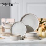 E-far 12-Piece Plates and Bowls Sets, Stoneware Dinnerware Dishes Sets for 4, Kitchen Modern Dining Dishware, Chip & Scratch Resistant, Microwave & Dishwasher Safe, Creamy Beige - Image 9