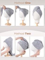 Hicober Microfiber Hair Towel, 3 Packs Hair Turbans for Wet Hair, Drying Hair Wrap Towels for Curly Hair Women Anti Frizz (Blue,Grey,Pink) - Image 9