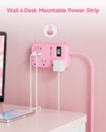 6 USB(2 USB C) Pink Extension Cord- 5Ft Pink Travel Power Strip with 24W USB Charging Station and 4 Outlets, Pink Desk Accessories with Surge Protector for Cute Kawaii Pink Gifts College Dorm Desk - Image 7