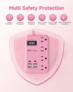 6 USB(2 USB C) Pink Extension Cord- 5Ft Pink Travel Power Strip with 24W USB Charging Station and 4 Outlets, Pink Desk Accessories with Surge Protector for Cute Kawaii Pink Gifts College Dorm Desk - Image 8