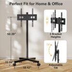 Perlegear Rolling TV Stand for 23-60 Inch LCD LED OLED 4K Smart TVs Holds up to 88lbs, Mobile TV Stand with Height Adjustable, Tilting TV Cart with Locking Wheels Max VESA 400x400mm, PGTVMC16 - Image 6