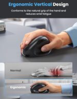 TECKNET Ergonomic Mouse, Bluetooth Wireless Vertical Mouse, Rechargeable Battery, Quiet Clicks, 4800 DPI Adjustable, BT5.0/3.0 & 2.4G Connect, Easy to use, Wide Compatibility - Black - Image 3